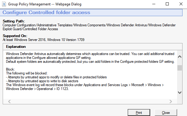 Windows Controlled Folder Access policy
