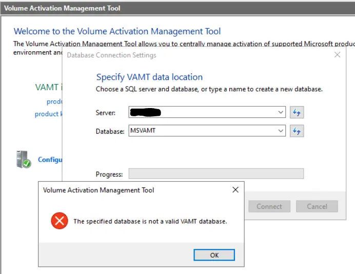 The specified database is not a valid VAMT database